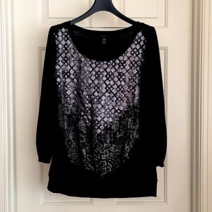 Style & Co. Top Large Black Cinched Long Sleeves Silver Frontal Decor NWOT